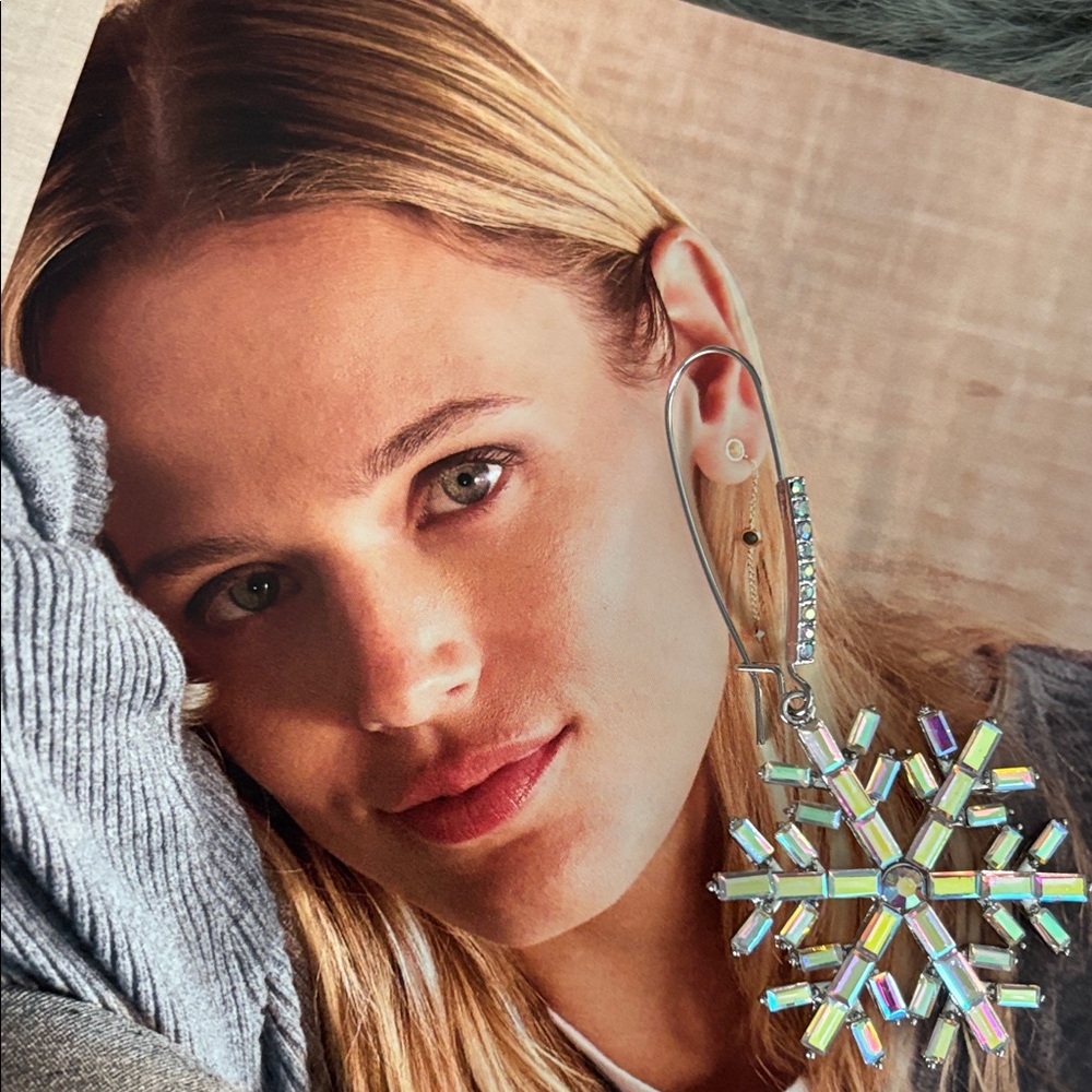 Betsey Johnson Sparkly Silver Holographic Hook Dangle Earrings. NWT